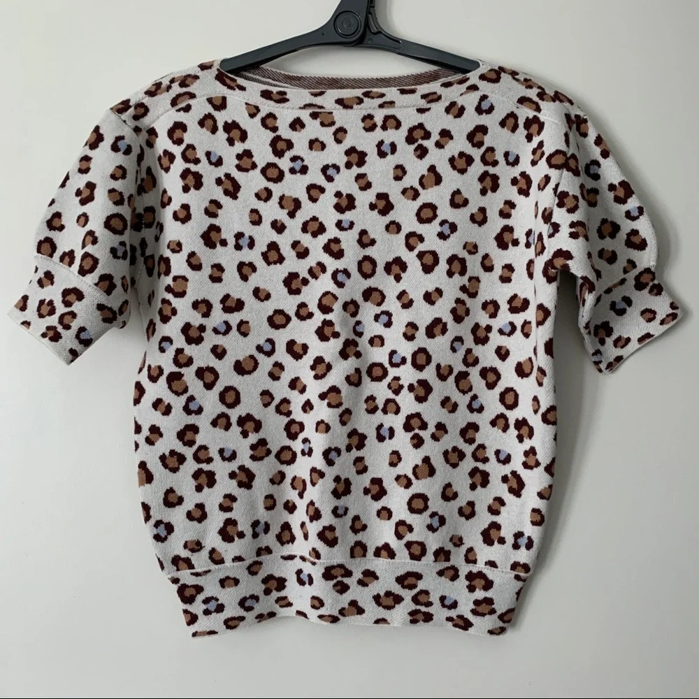 NWT Ann Taylor Sweater Tee Leopard Print Boatneck - Picture 3 of 10